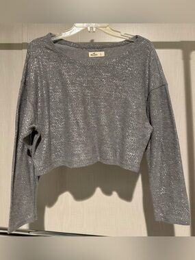 Hollister Silver-Gray Sparkle Cropped Sweater